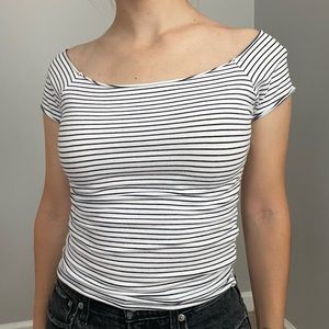 Hollister Black and White Striped Crop Top